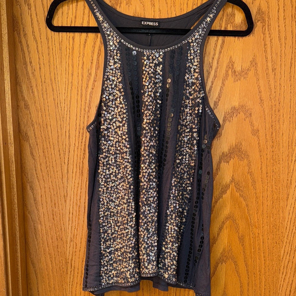 Express Black and Silver Sequin Tank Top